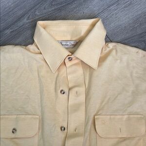 VINTAGE Christian Dior Men's Butter Yellow Button Down Shirt